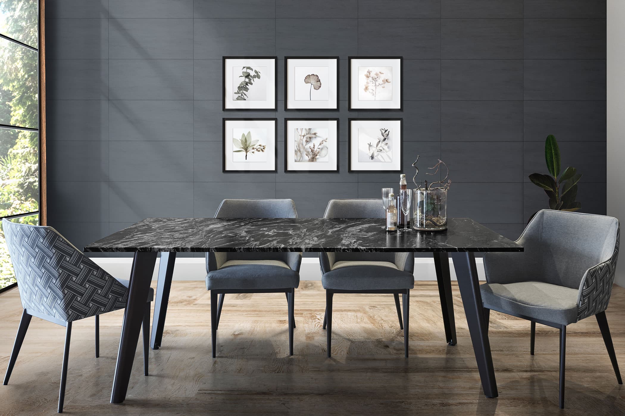 Black Beauty Granite Dining Table 1.6m With 4 Henry Dining Chairs